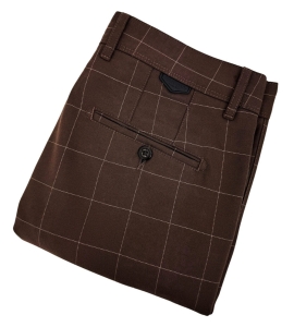 Brązowe spodnie męskie w kratę beżową slim fit 3018 285