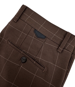 Brązowe spodnie męskie w kratę beżową slim fit 3018 285