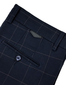 Granatowe spodnie męskie w kratę brązową slim fit 3018 290