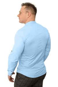 Błękitna koszula męska slim fit ze stójką z zakrytymi guzikami Stylovy 105