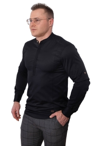 Koszula czarna męska slim fit ze stójką z zakrytymi guzikami Stylovy 105