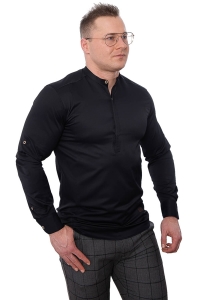 Koszula czarna męska slim fit ze stójką z zakrytymi guzikami Stylovy 105