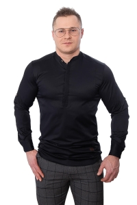 Koszula czarna męska slim fit ze stójką z zakrytymi guzikami Stylovy 105
