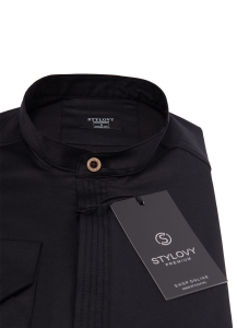 Koszula czarna męska slim fit ze stójką z zakrytymi guzikami Stylovy 105