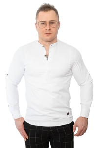 Biała koszula męska slim fit ze stójką z zakrytymi guzikami Stylovy 105