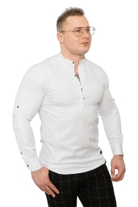 Biała koszula męska slim fit ze stójką z zakrytymi guzikami Stylovy 105