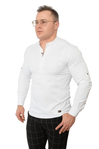 Biała koszula męska slim fit ze stójką z zakrytymi guzikami Stylovy 105