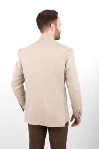 Beżowa marynarka męska ze stójką casual slim fit Stylovy 2182