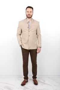 Beżowa marynarka męska ze stójką casual slim fit Stylovy 2182
