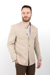 Beżowa marynarka męska ze stójką casual slim fit Stylovy 2182