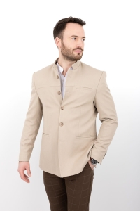 Beżowa marynarka męska ze stójką casual slim fit Stylovy 2182