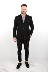 Czarna marynarka męska ze stójką casual slim fit Stylovy 2182