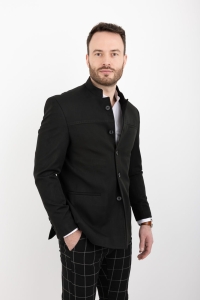 Czarna marynarka męska ze stójką casual slim fit Stylovy 2182