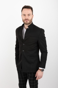 Czarna marynarka męska ze stójką casual slim fit Stylovy 2182