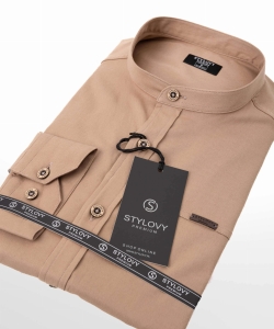 Koszula męska beżowa ze stójką slim fit Stylovy 1963S