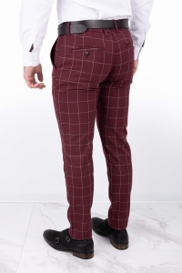 Bordowe spodnie męskie w kratę slim fit 3018 150
