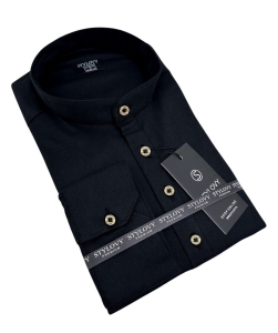Czarna koszula męska slim fit oxford zapinana do połowy Stylovy 2009s
