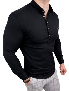 Czarna koszula męska slim fit oxford zapinana do połowy Stylovy 2009s