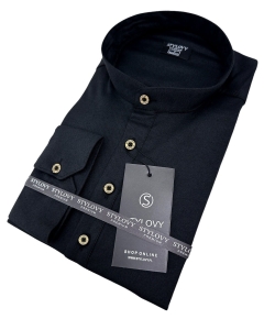 Czarna koszula męska slim fit oxford zapinana do połowy Stylovy 2009s