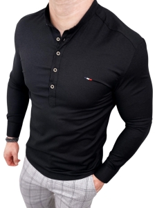 Czarna koszula męska slim fit oxford zapinana do połowy Stylovy 2009s