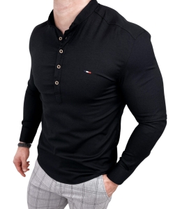 Czarna koszula męska slim fit oxford zapinana do połowy Stylovy 2009s