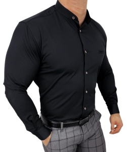 Czarna koszula męska ze stójką slim fit kieszonka Rs-684S