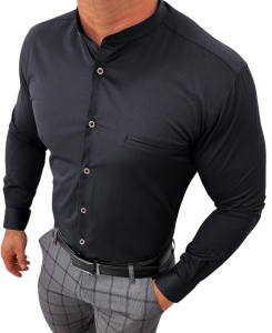 Czarna koszula męska ze stójką slim fit kieszonka Rs-684S