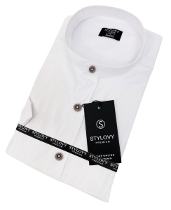 Koszula męska z krótkim rękawem biała slim fit logo Stylovy 2044s