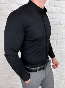 Czarna koszula męska ze stójką slim fit Rs-1180
