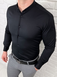 Czarna koszula męska ze stójką slim fit Rs-1180