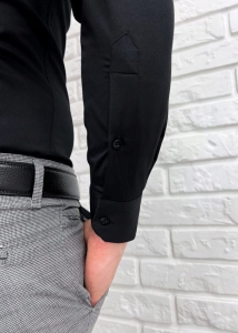 Czarna koszula męska ze stójką slim fit Rs-1180