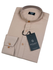 Koszula męska beżowa oxford ze stójką slim fit 1999