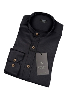 Czarna koszula męska slim fit ze stójką S-1444