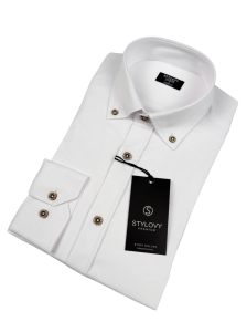Biała koszula męska slim fit z ozdobnym kołnierzem S-1544