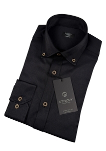 Czarna koszula męska slim fit z ozdobnym kołnierzem S-1544