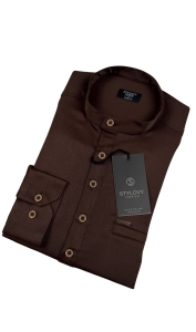 Brązowa koszula męska slim fit czekoladowa ze stójką 1966