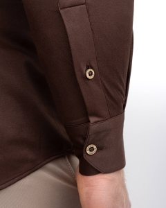Brązowa koszula męska slim fit czekoladowa ze stójką 1966