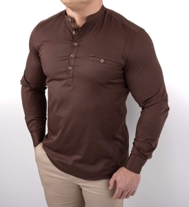 Brązowa koszula męska slim fit czekoladowa ze stójką 1966