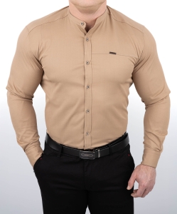 Koszula męska beżowa ze stójką slim fit Stylovy 1963S