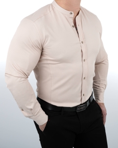 Beżowa koszula męska slim fit ze stójką S-1444