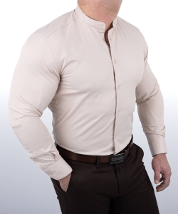 Beżowa koszula męska slim fit ze stójką RS-1180