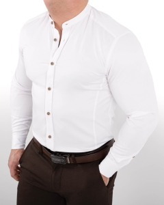 Biała koszula męska slim fit ze stójką S-1444