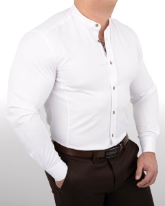 Biała koszula męska slim fit ze stójką S-1444