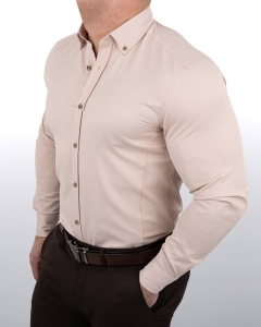 Beżowa koszula męska slim fit z ozdobnym kołnierzem S-1544