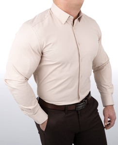 Beżowa koszula męska slim fit z kołnierzem RS-1000