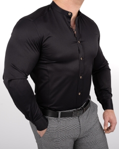 Czarna koszula męska slim fit ze stójką S-1444