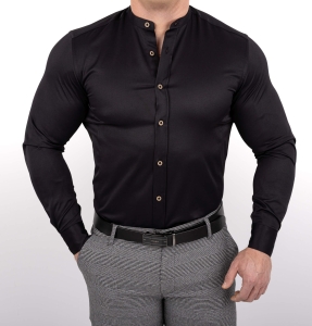 Czarna koszula męska slim fit ze stójką S-1444