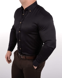 Czarna koszula męska slim fit z ozdobnym kołnierzem S-1544