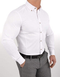 Biała koszula męska slim fit z ozdobnym kołnierzem S-1544