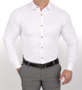 Biała koszula męska slim fit z ozdobnym kołnierzem S-1544